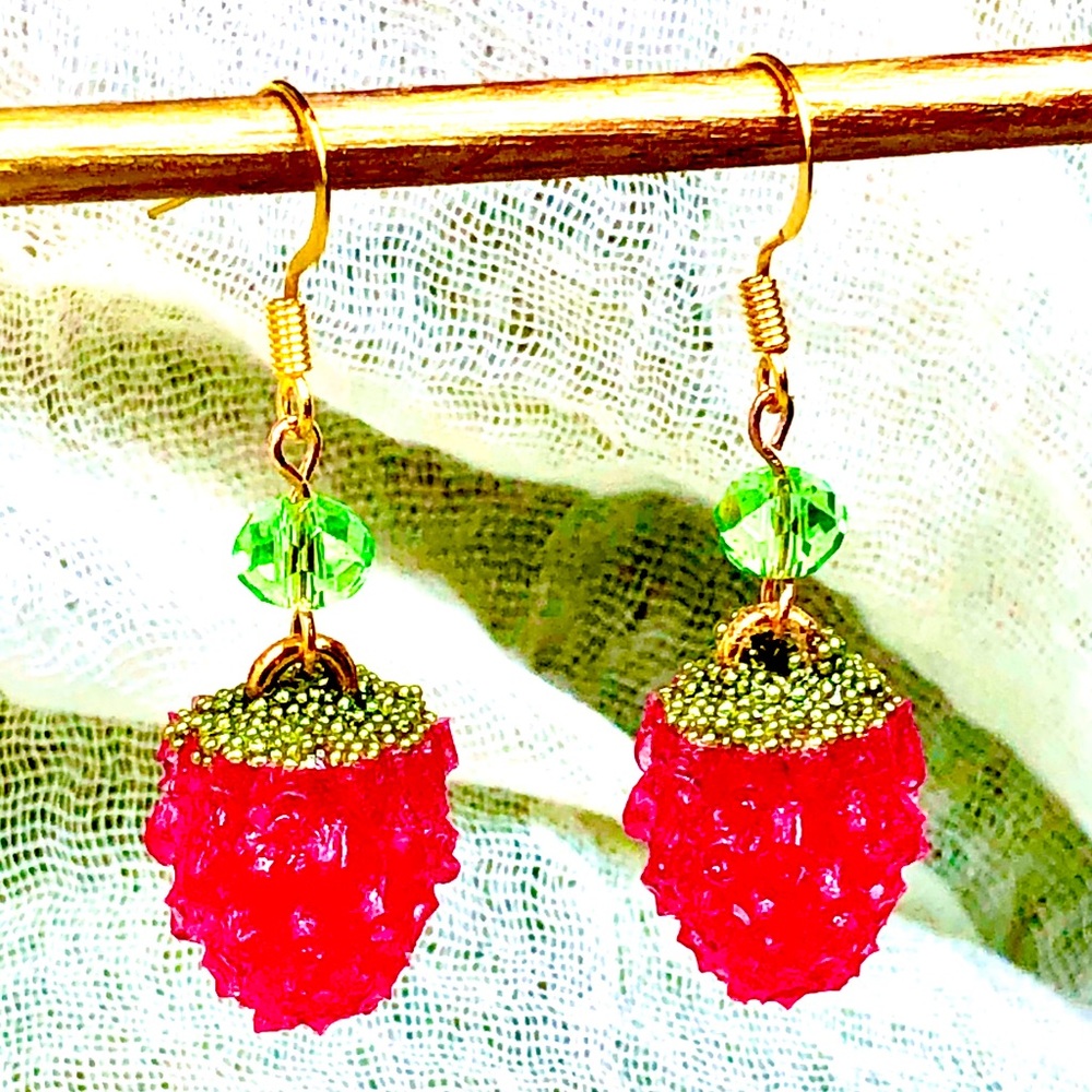 Gold Raspberry Earrings - Picture 4 of 9